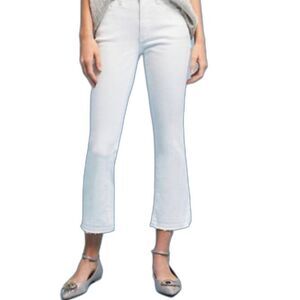 Pilcro and the Letterpress High Rise Flare White Jeans Denim Size 27 Fray Hem